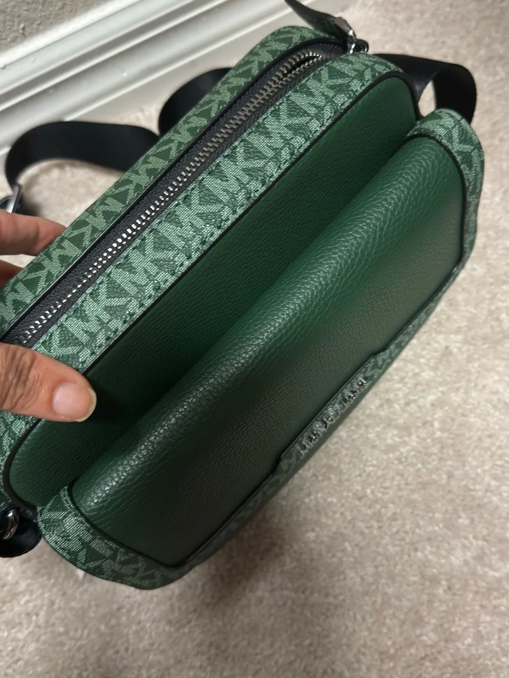 MICHAEL KORS Green Pebbled Leather Messenger Crossbody